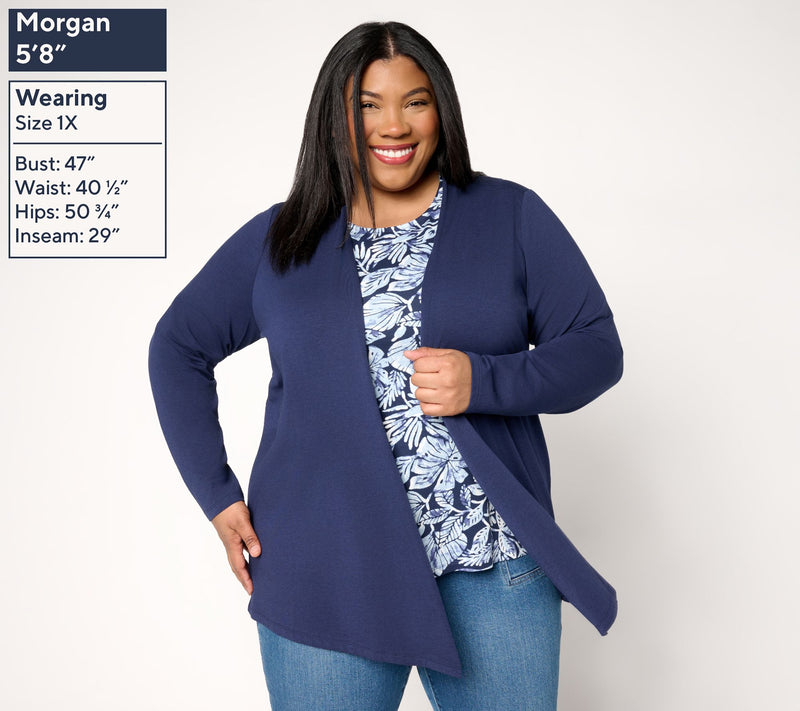 Denim & Co. Beach Jersey Printed Tank & Open Front Cardigan Set — View 2