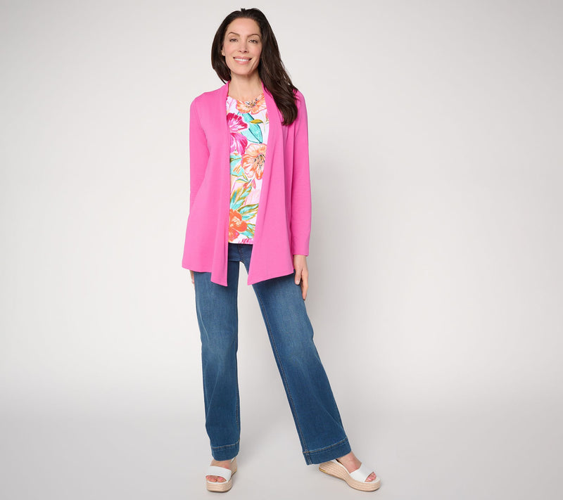Denim & Co. Beach Jersey Printed Tank & Open Front Cardigan Set — View 5