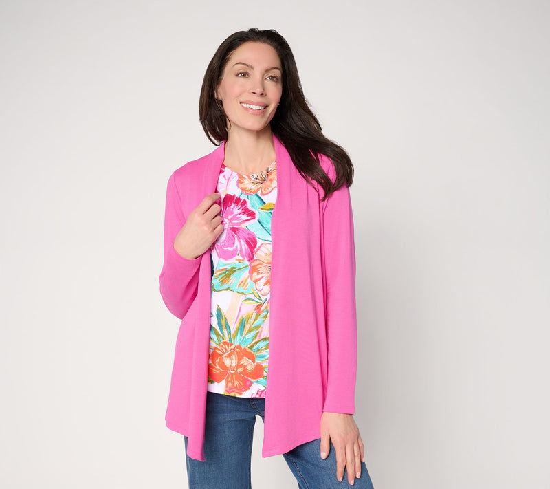 Denim & Co. Beach Jersey Printed Tank & Open Front Cardigan Set — Main view
