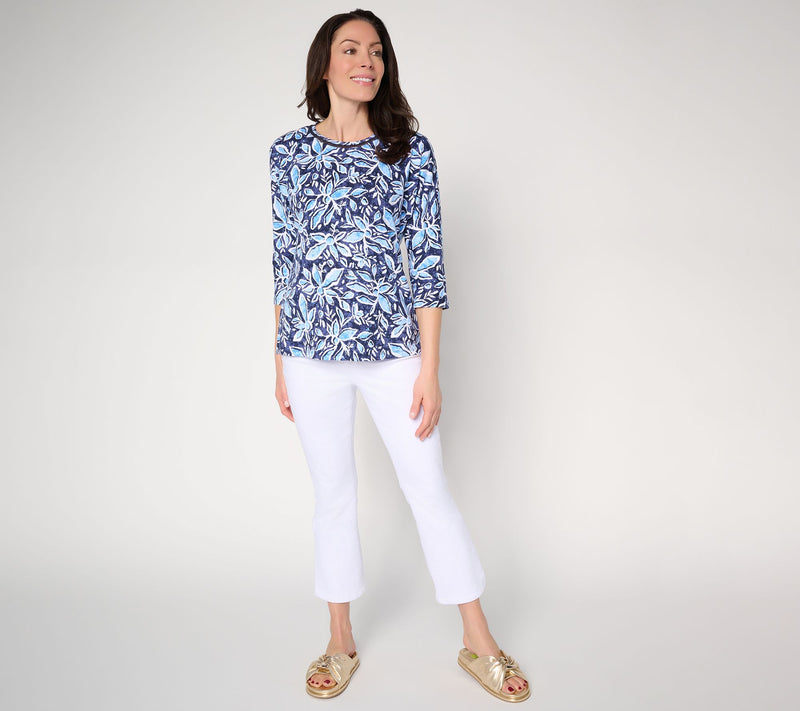 Denim & Co. Beach Floral Printed Beach Jersey 3/4 Sleeve Top — View 5