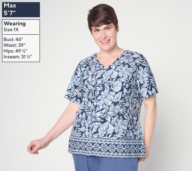 Denim & Co. Beach Jersey 2-Pack Solid & Printed Short Sleeve Tops — View 2