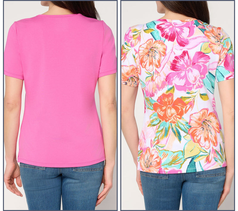 Denim & Co. Beach Jersey 2-Pack Solid & Printed Short Sleeve Tops — View 4