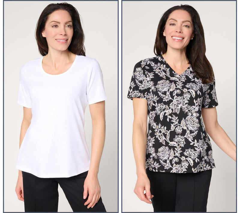 Denim & Co. Beach Jersey 2-Pack Solid & Printed Short Sleeve Tops — View 14
