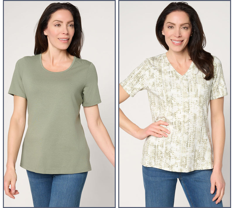 Denim & Co. Beach Jersey 2-Pack Solid & Printed Short Sleeve Tops — View 15