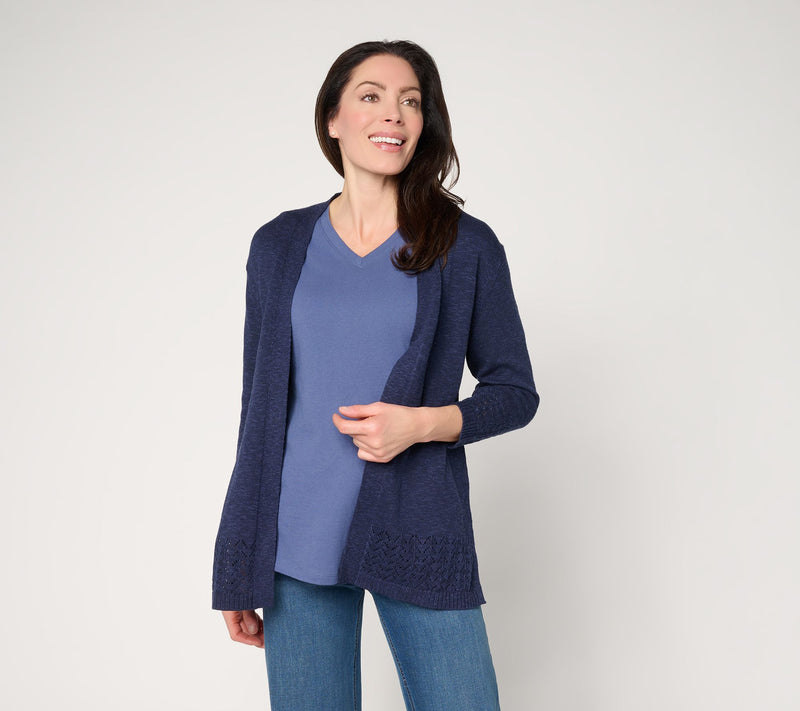 Denim & Co. Beach Pointelle Sweater Cardigan — Main view