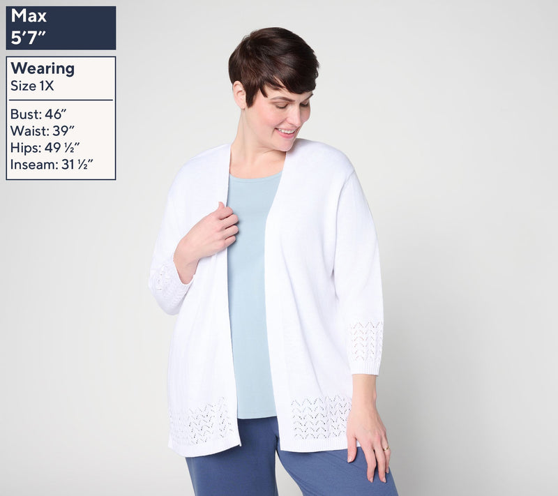 Denim & Co. Beach Pointelle Sweater Cardigan — View 2