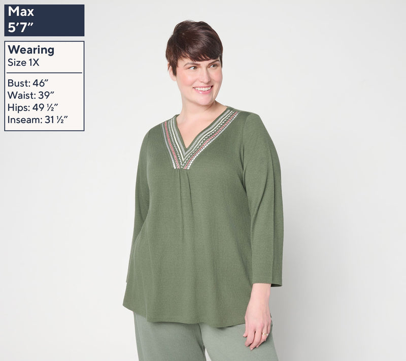 Denim & Co. Beach Petite Knit Gauze Embroidered V-Neck Tunic — View 2