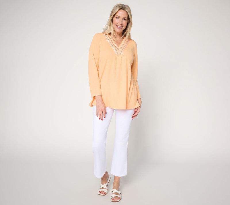 Denim & Co. Beach Petite Knit Gauze Embroidered V-Neck Tunic — View 5