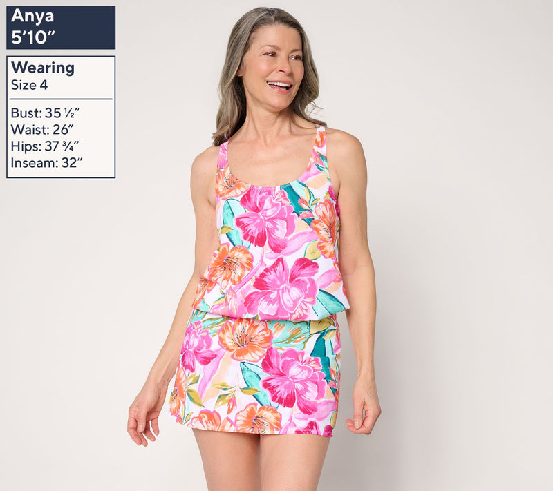 Denim & Co. Beach Blouson Tankini with Brief and Coverup Skirt — View 3