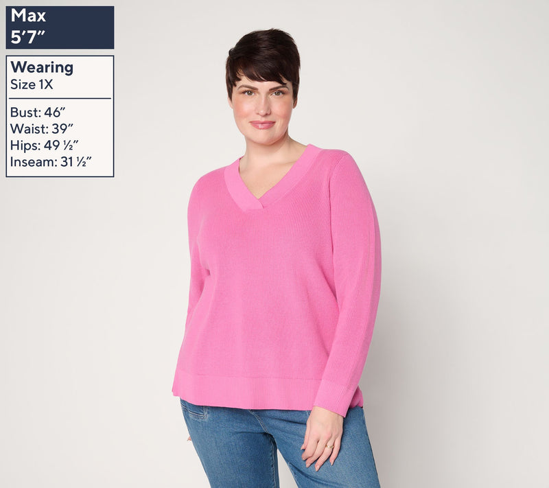 Denim & Co. Textured Knit 3/4-Sleeve Square-Neck Top — View 2