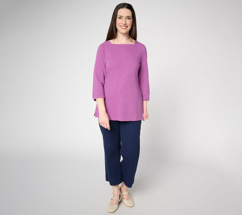 Denim & Co. Textured Knit 3/4-Sleeve Square-Neck Top — View 5