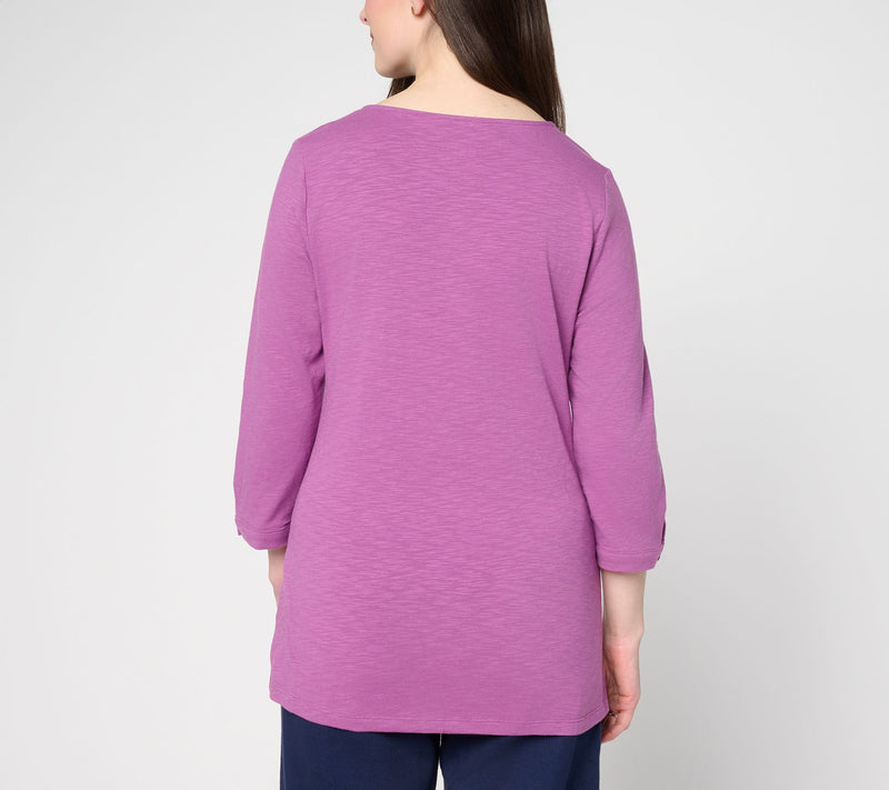 Denim & Co. Textured Knit 3/4-Sleeve Square-Neck Top — View 4