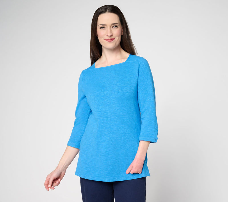 Denim & Co. Textured Knit 3/4-Sleeve Square-Neck Top — View 11