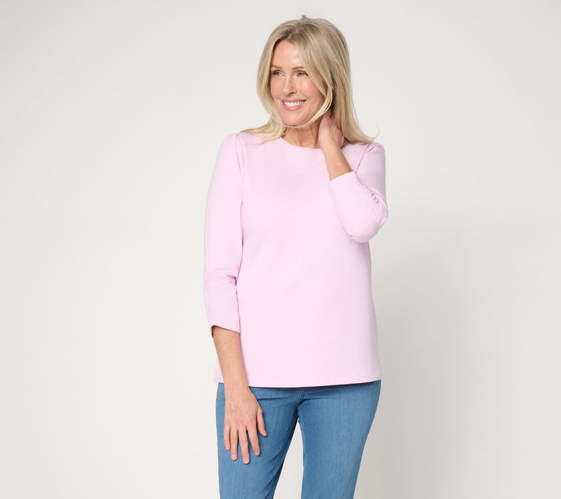 Denim & Co. Perfect Jersey Knit 3/4 Sleeve Crew Neck Top — Main view