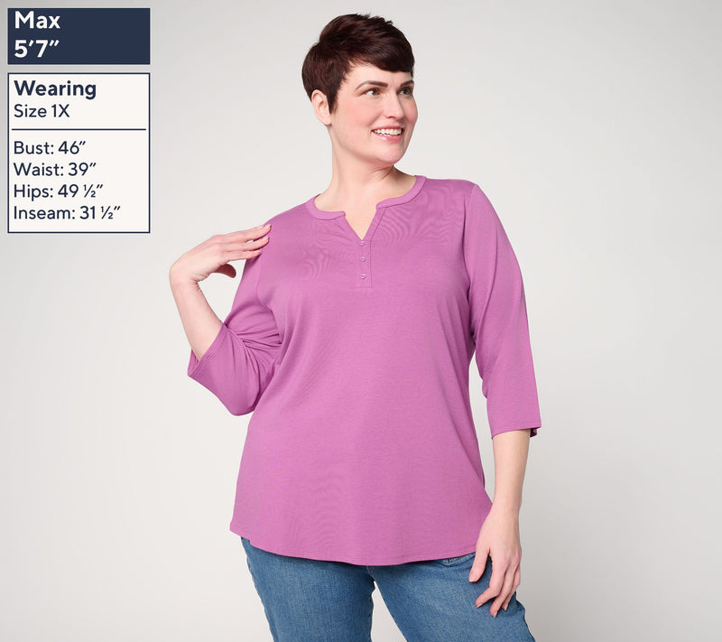 Denim & Co. Essentials Favorite Jersey 3/4-Sleeve Henley Top — View 4