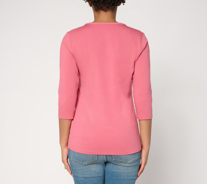Denim & Co. Essentials Favorite Jersey 3/4-Sleeve Henley Top — View 6