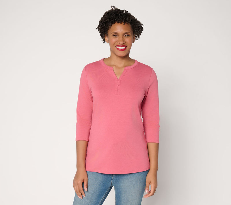 Denim & Co. Essentials Favorite Jersey 3/4-Sleeve Henley Top — View 12