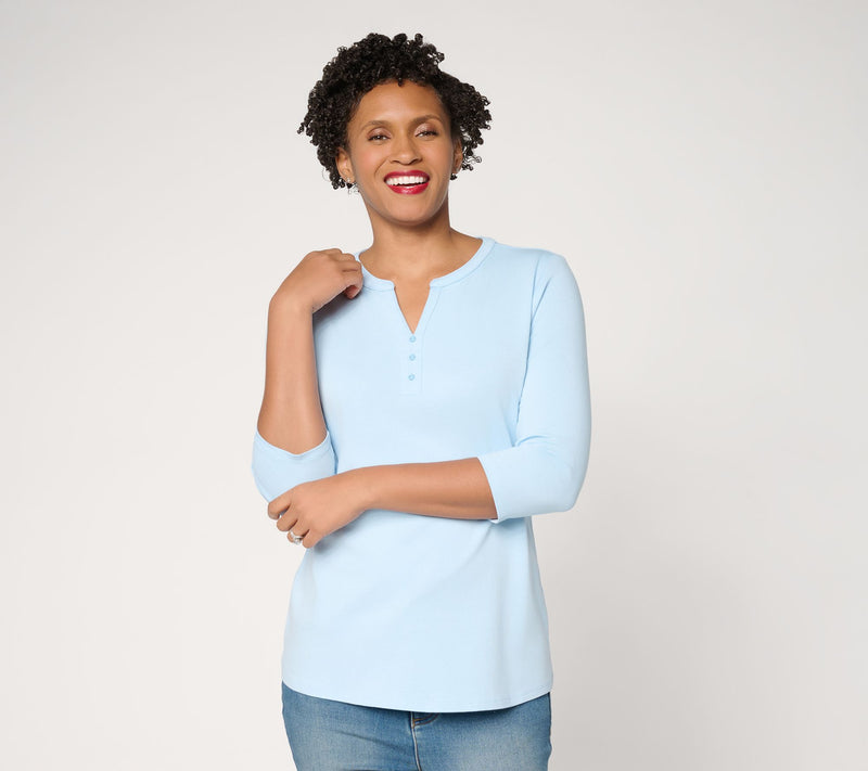 Denim & Co. Essentials Favorite Jersey 3/4-Sleeve Henley Top — View 14