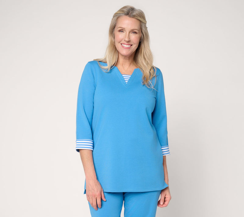Denim & Co. Active Regular French Terry Split Neck Tunic — Main view