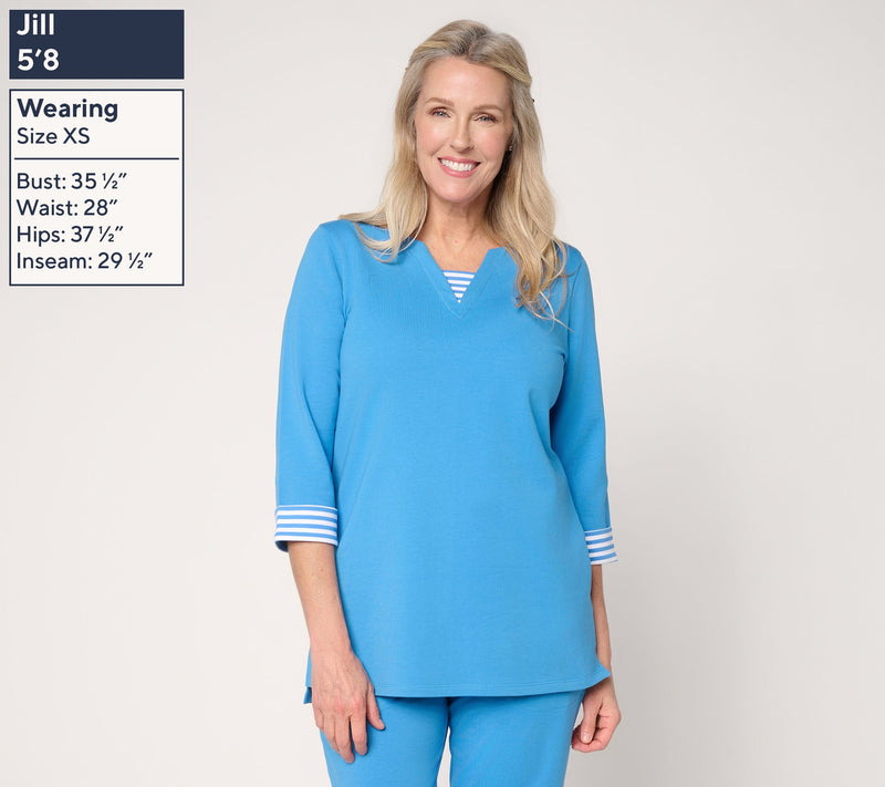 Denim & Co. Active Petite French Terry Split Neck Tunic — View 3
