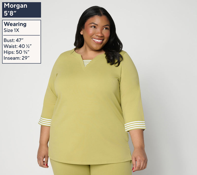 Denim & Co. Active Petite French Terry Split Neck Tunic — View 2