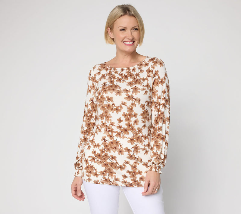 BEAUTIFUL by Lawrence Zarian Printed Gathered Boat Neck Blouse — View 12