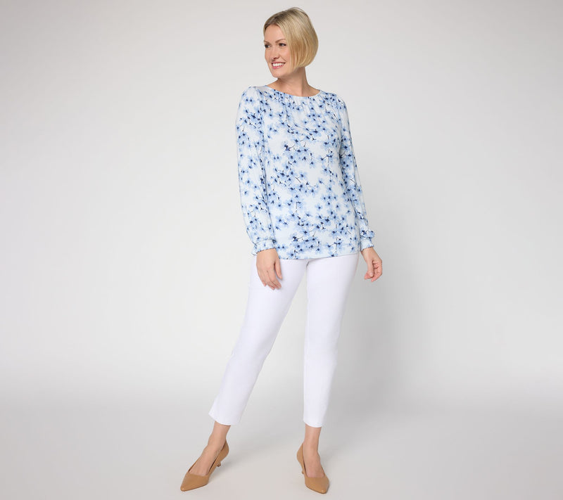 BEAUTIFUL by Lawrence Zarian Printed Gathered Boat Neck Blouse — View 5