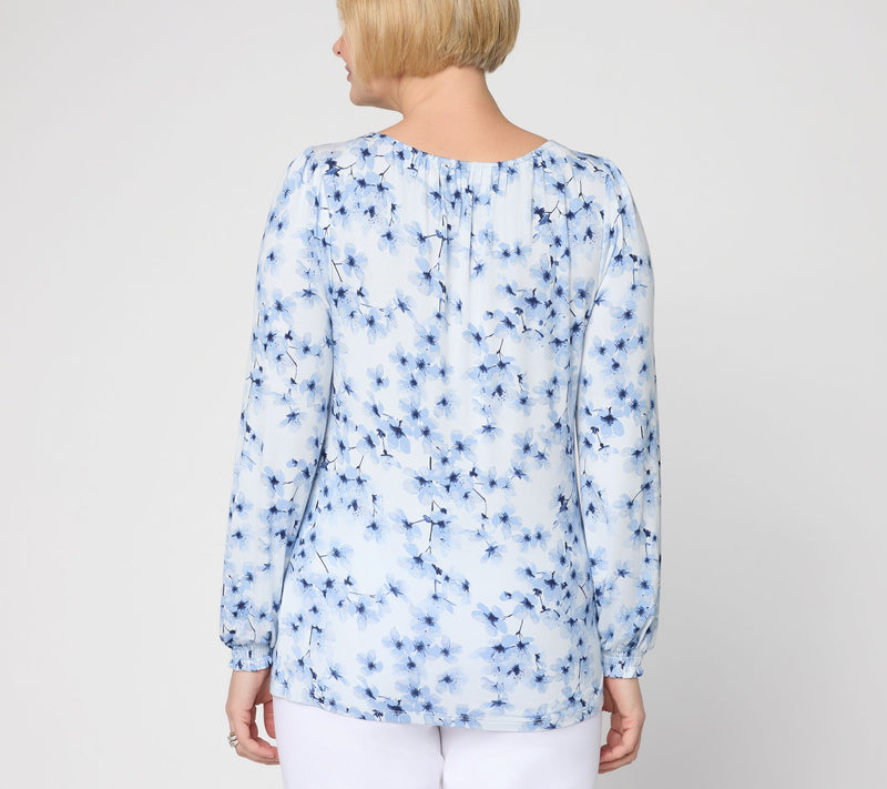 BEAUTIFUL by Lawrence Zarian Printed Gathered Boat Neck Blouse — View 4