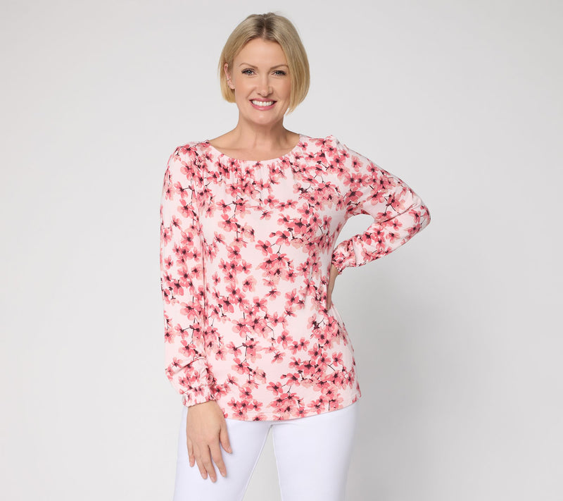 BEAUTIFUL by Lawrence Zarian Printed Gathered Boat Neck Blouse — View 14