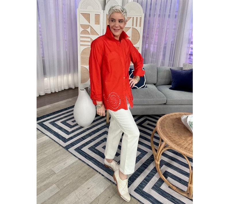 Joan Rivers Pet Eyelet Border Button Down Modern Fit Tunic — View 18