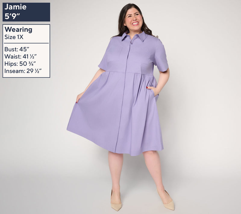 Joan Rivers Regular Stretch Poplin Button-Down Midi Dress — View 2