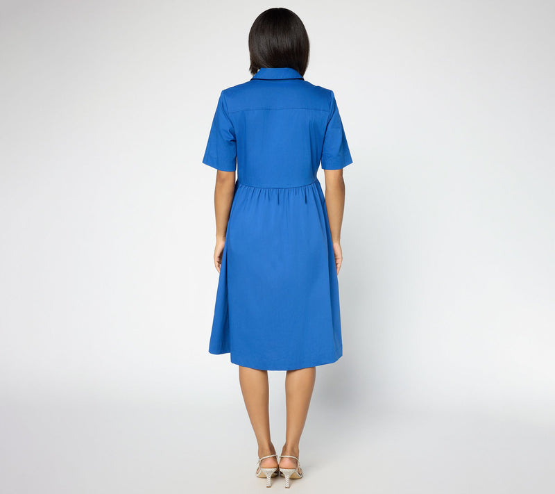 Joan Rivers Petite Stretch Poplin Button-Down Midi Dress — View 4