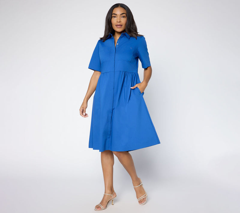 Joan Rivers Petite Stretch Poplin Button-Down Midi Dress — View 10