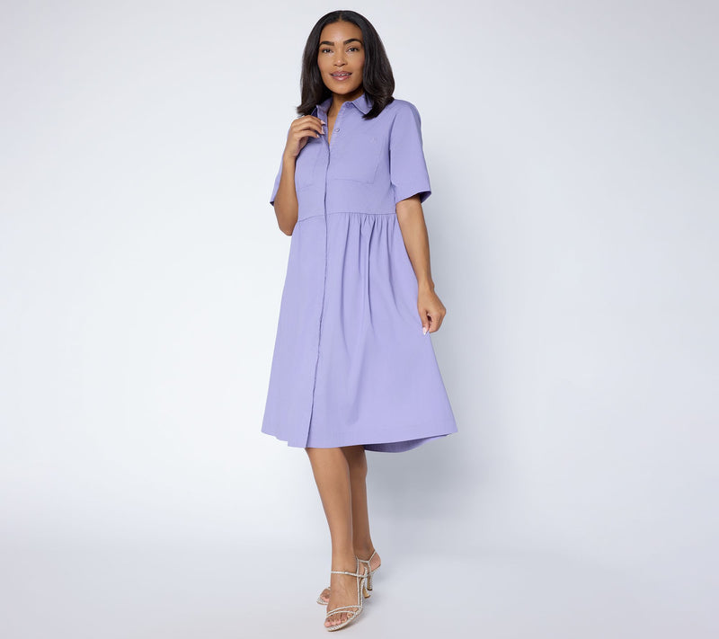 Joan Rivers Petite Stretch Poplin Button-Down Midi Dress — View 11