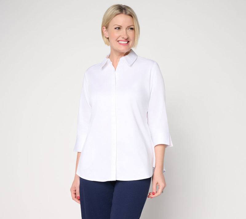 Joan Rivers Stretch Cotton Sateen Button-Back Shirt — View 11