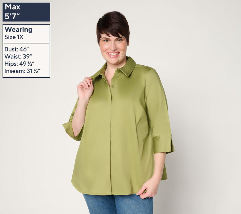 Joan Rivers Stretch Cotton Sateen Button-Back Shirt — View 4