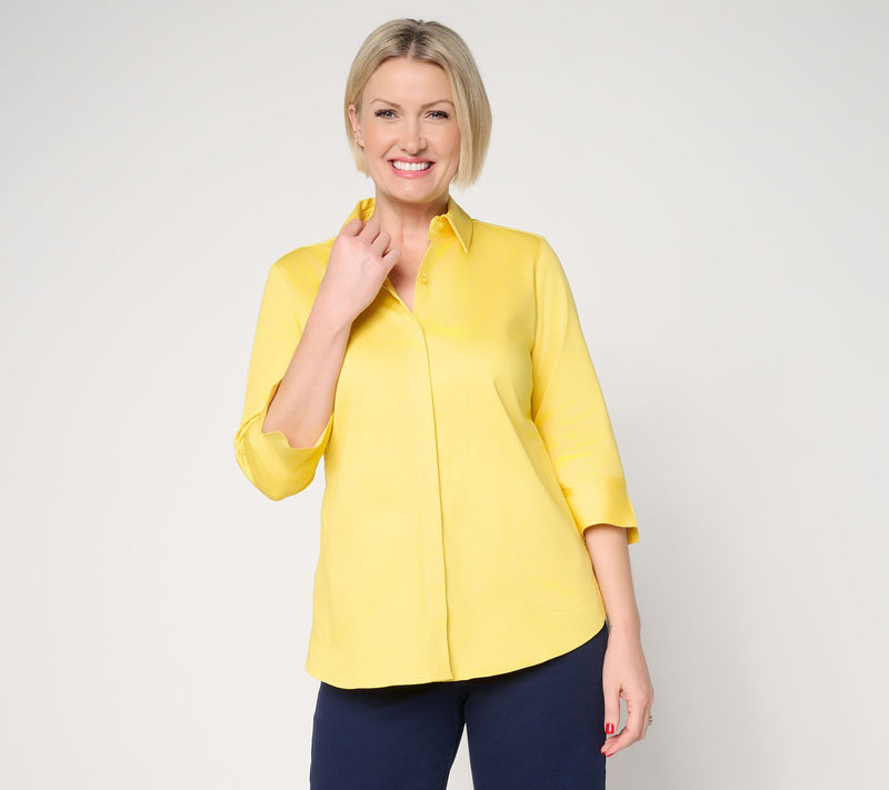 Joan Rivers Stretch Cotton Sateen Button-Back Shirt — View 12