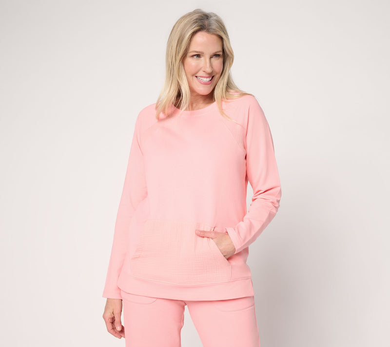 Denim & Co. Active French Terry Raglan Sleeve Mixed Media Top — View 11