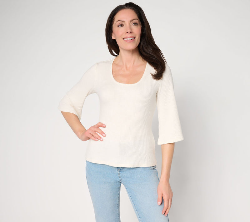 Me by Jennie Garth Rib Knit Top with Scoop Neck & Flare Sleeves — View 13
