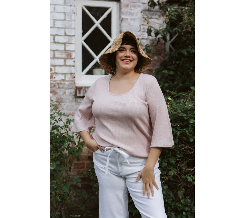 Me by Jennie Garth Rib Knit Top with Scoop Neck & Flare Sleeves — View 5