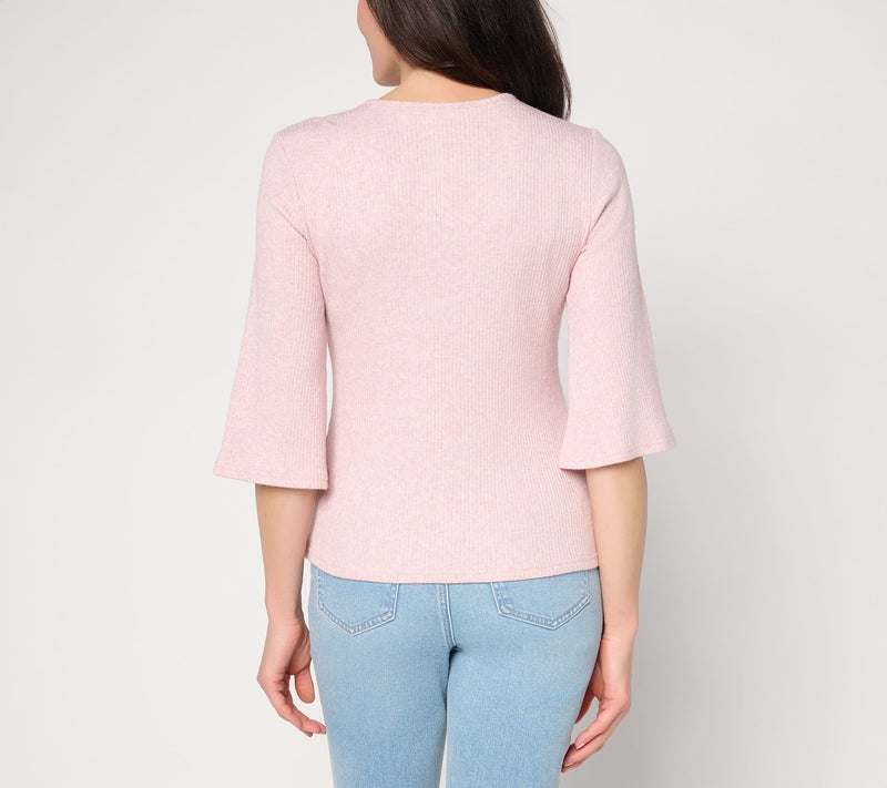 Me by Jennie Garth Rib Knit Top with Scoop Neck & Flare Sleeves — View 4