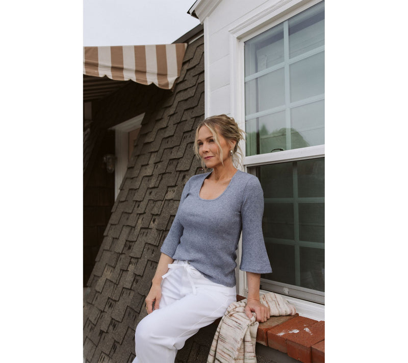 Me by Jennie Garth Rib Knit Top with Scoop Neck & Flare Sleeves — View 7