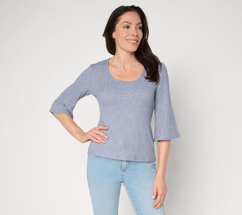 Me by Jennie Garth Rib Knit Top with Scoop Neck & Flare Sleeves — View 14