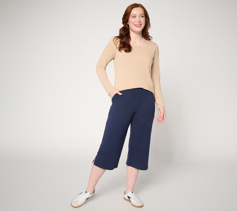 Denim & Co. Active Regular French Terry Wide Leg Capris w/ Side Slits — View 5