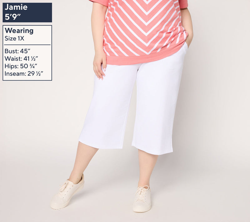 Denim & Co. Active Petite French Terry Wide Leg Capris w/ Side Slits — View 2