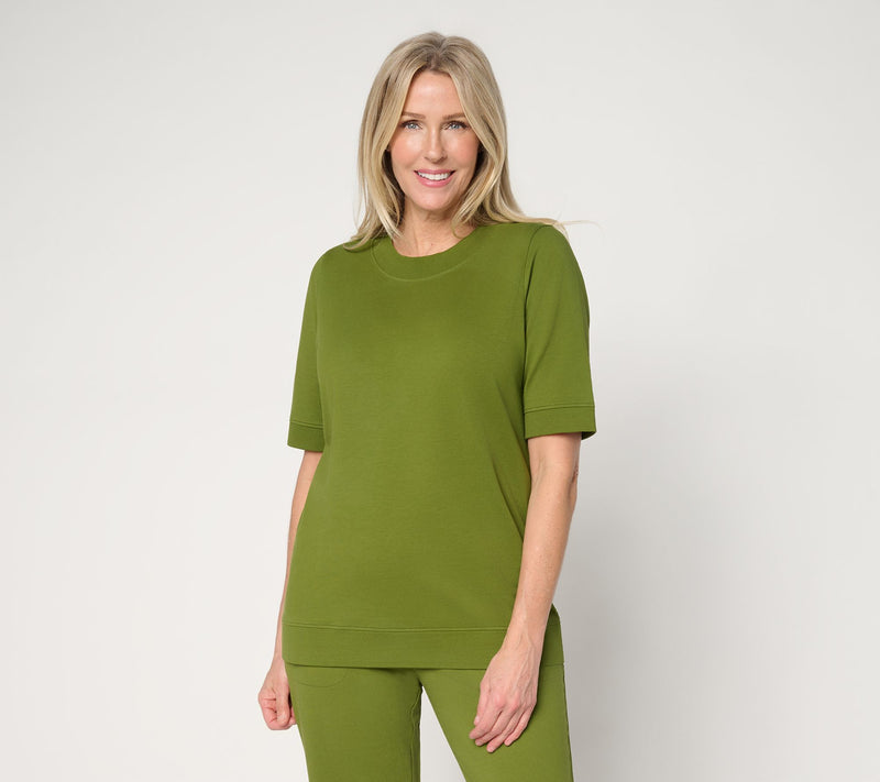 Denim & Co. EasyWear French Terry Elbow Sleeve Round Neck Top — View 13
