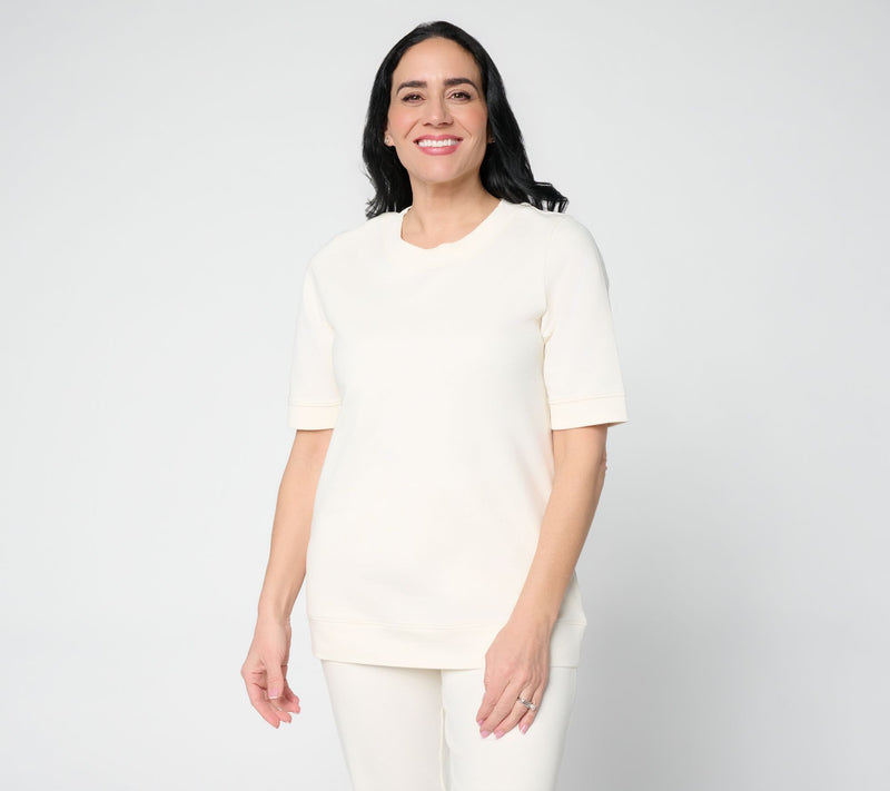 Denim & Co. EasyWear French Terry Elbow Sleeve Round Neck Top — View 7