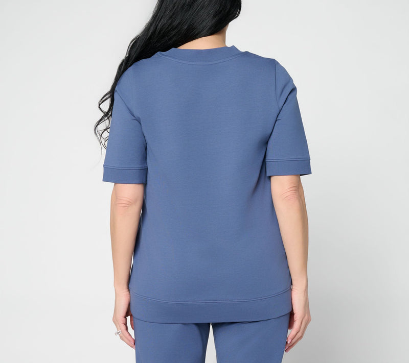 Denim & Co. EasyWear French Terry Elbow Sleeve Round Neck Top — View 9