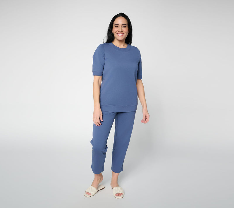 Denim & Co. EasyWear French Terry Elbow Sleeve Round Neck Top — View 10