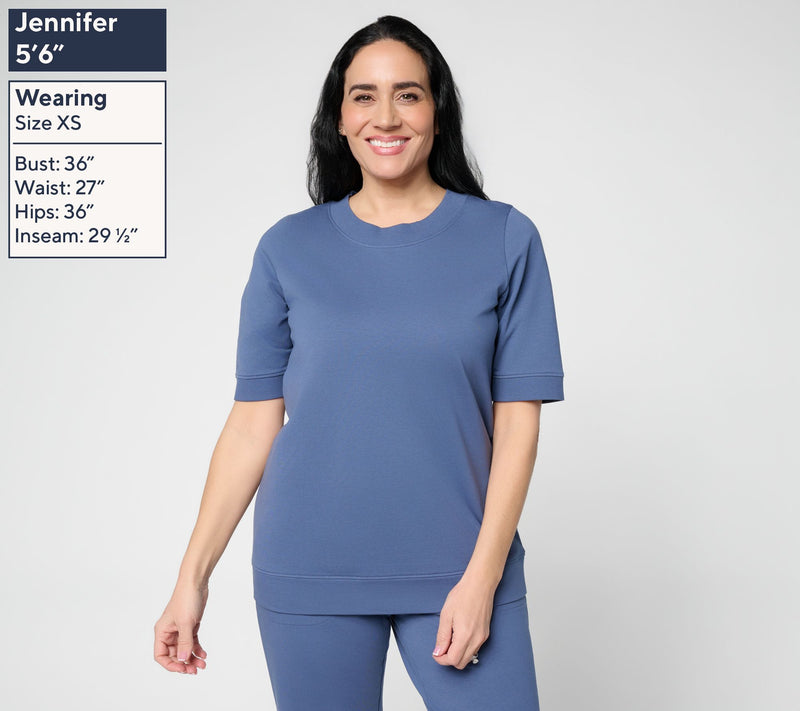 Denim & Co. EasyWear French Terry Elbow Sleeve Round Neck Top — View 8